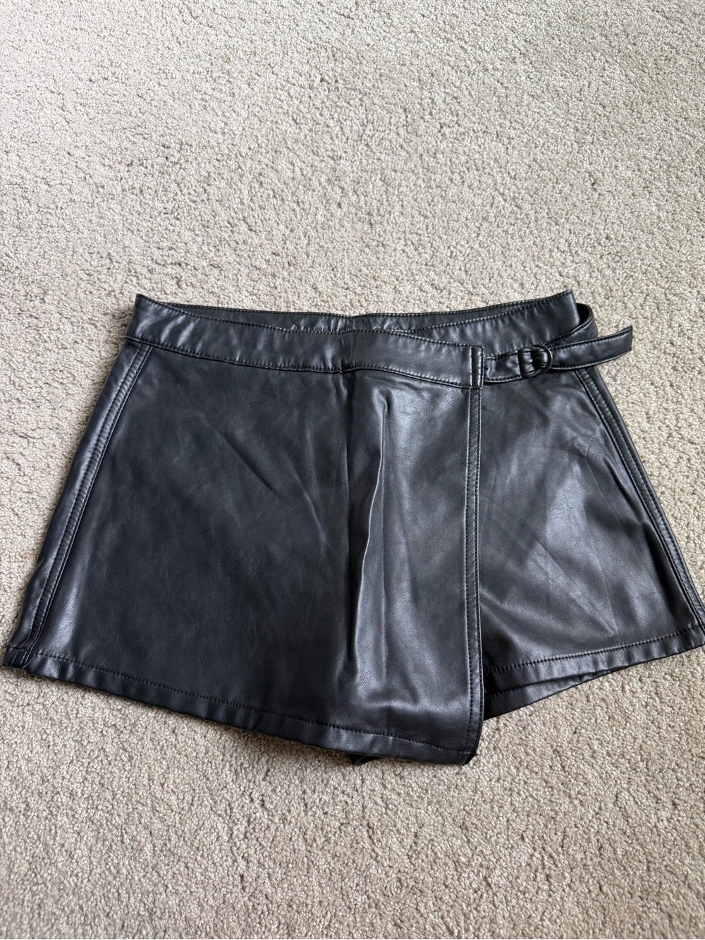 American Eagle Outfitters Black Faux Leather Skort with Belt Detail